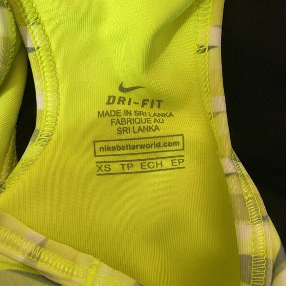 Nike XS Sports Bra Racerback Dri-Fit Printed Yellow Gray Workout Low Impact - Picture 2 of 4